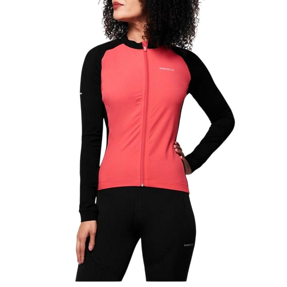 Coral - Side - Pinnacle Womens-Ladies Thermal Long-Sleeved Cycling Jersey