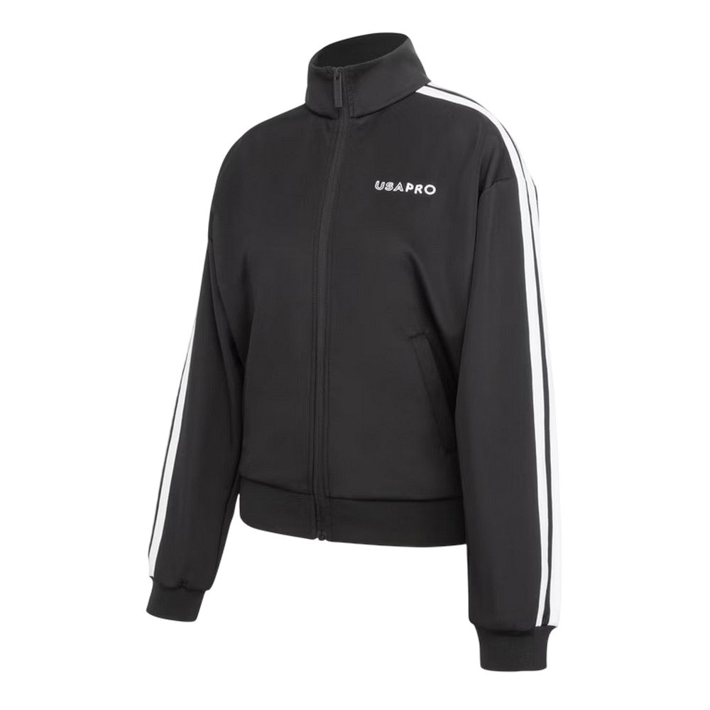 Black - Side - USA Pro Womens-Ladies Striped Track Top