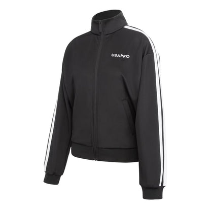 Black - Side - USA Pro Womens-Ladies Striped Track Top