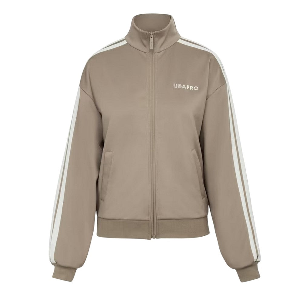 Light Brown - Front - USA Pro Womens-Ladies Striped Track Top