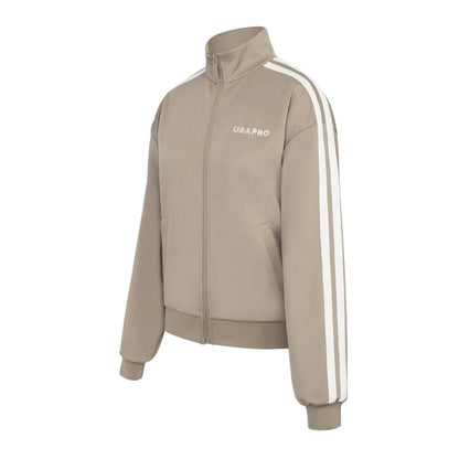Light Brown - Side - USA Pro Womens-Ladies Striped Track Top