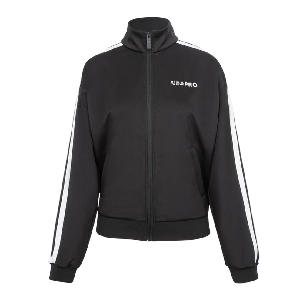 Black - Front - USA Pro Womens-Ladies Striped Track Top