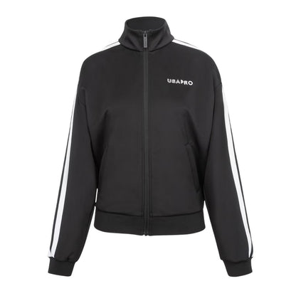 Black - Front - USA Pro Womens-Ladies Striped Track Top