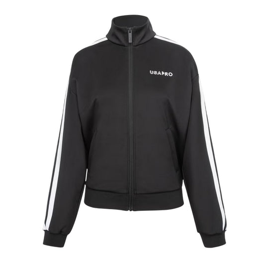 Black - Front - USA Pro Womens-Ladies Striped Track Top