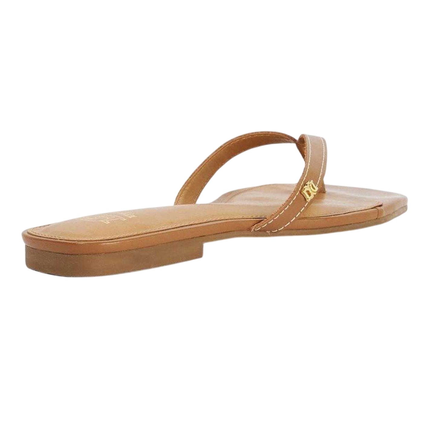 Tan - Back - Dune London Womens-Ladies Lasslie Leather Flat Flip Flops