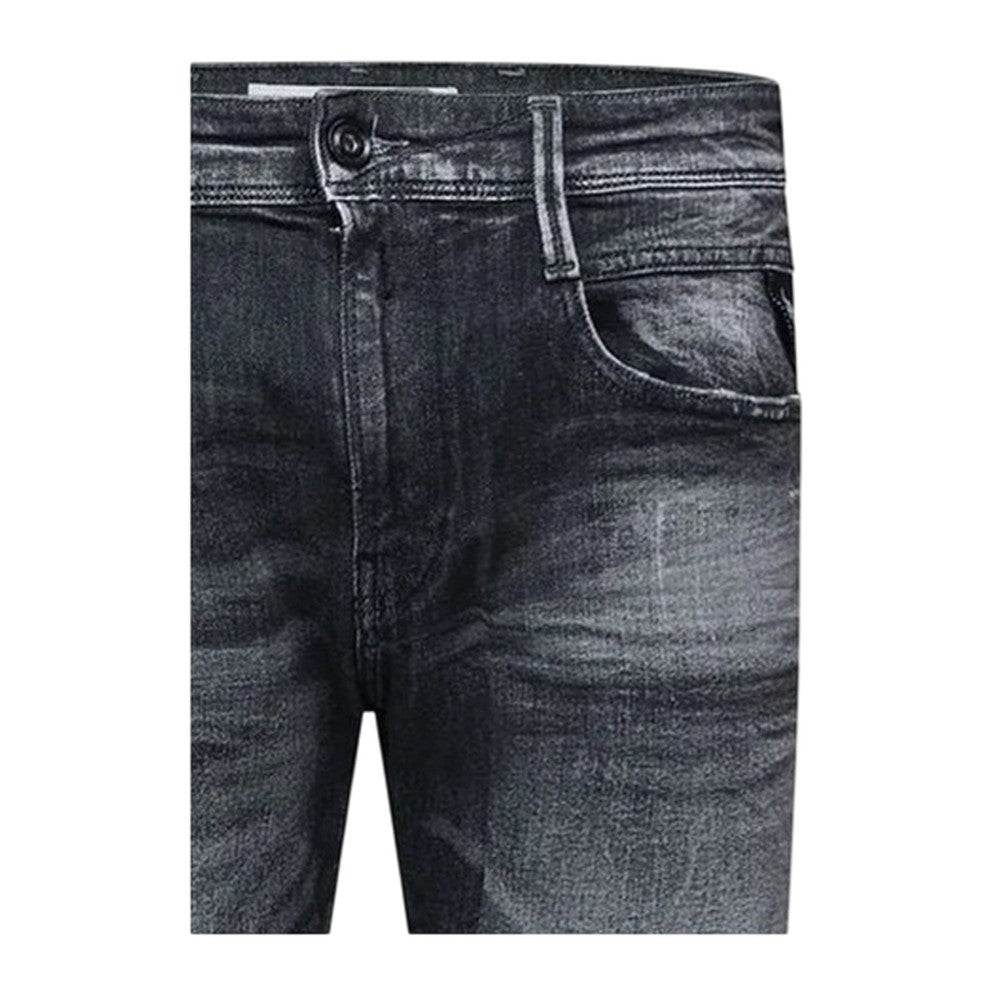 Grey - Side - Replay Mens Anbass Cotton Distressed Slim Jeans