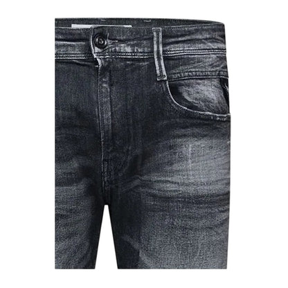 Grey - Side - Replay Mens Anbass Cotton Distressed Slim Jeans