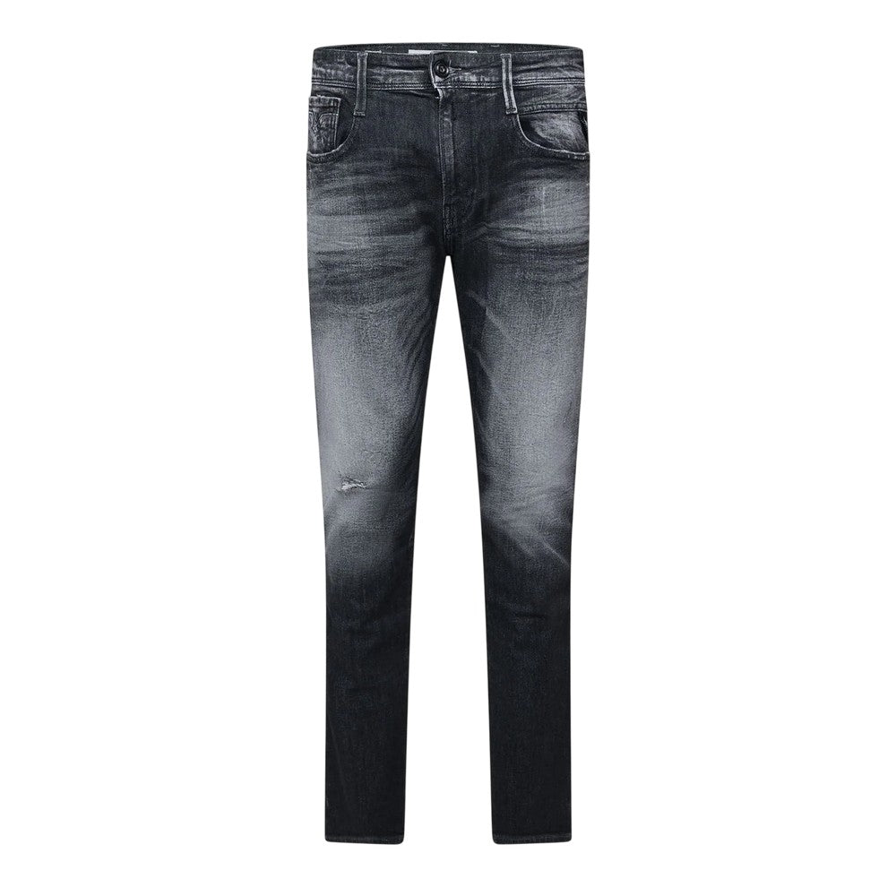 Grey - Front - Replay Mens Anbass Cotton Distressed Slim Jeans