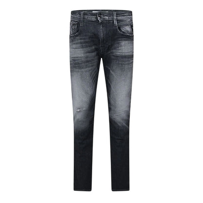 Grey - Front - Replay Mens Anbass Cotton Distressed Slim Jeans
