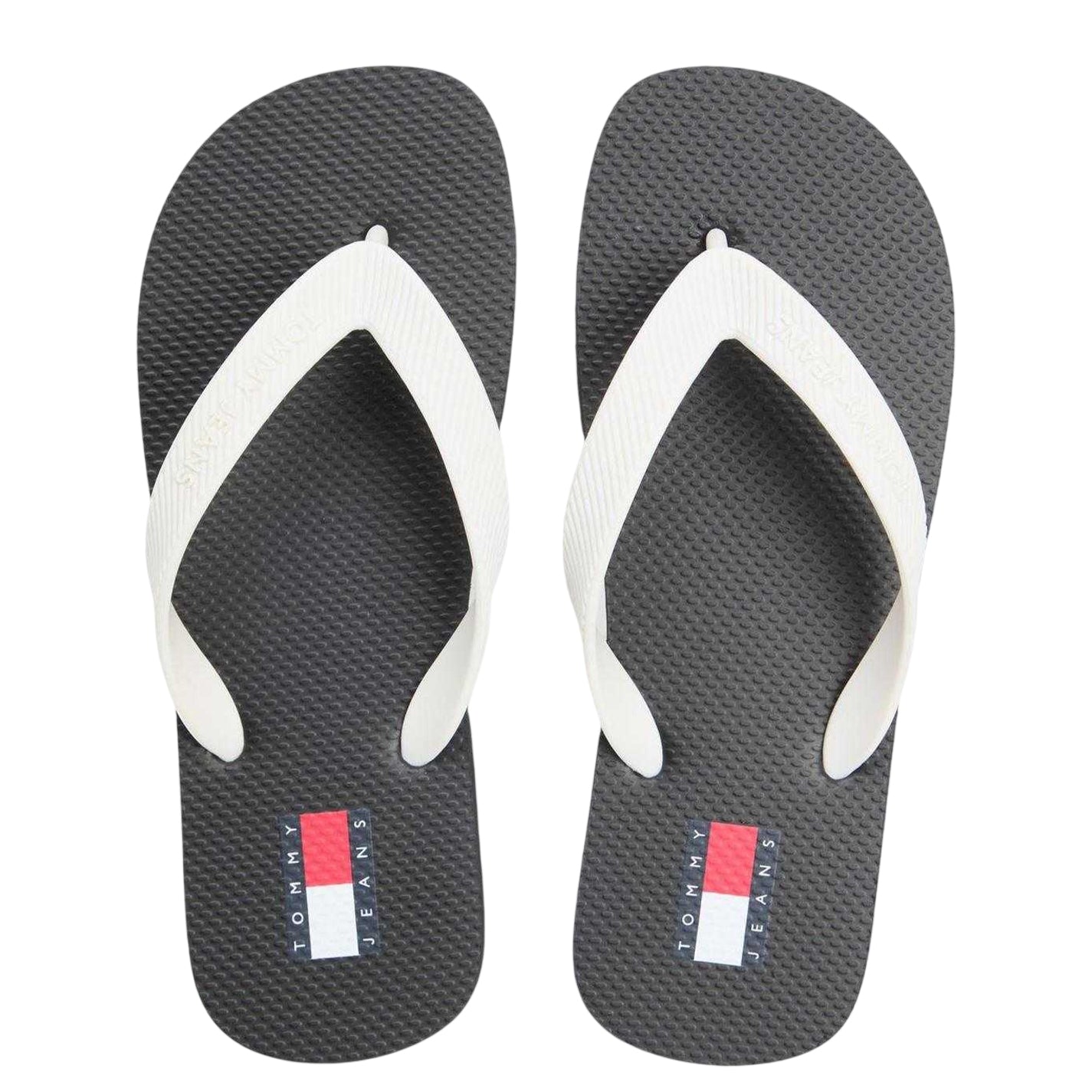 Black-Ecru - Side - Tommy Jeans Womens-Ladies Logo Flip Flops