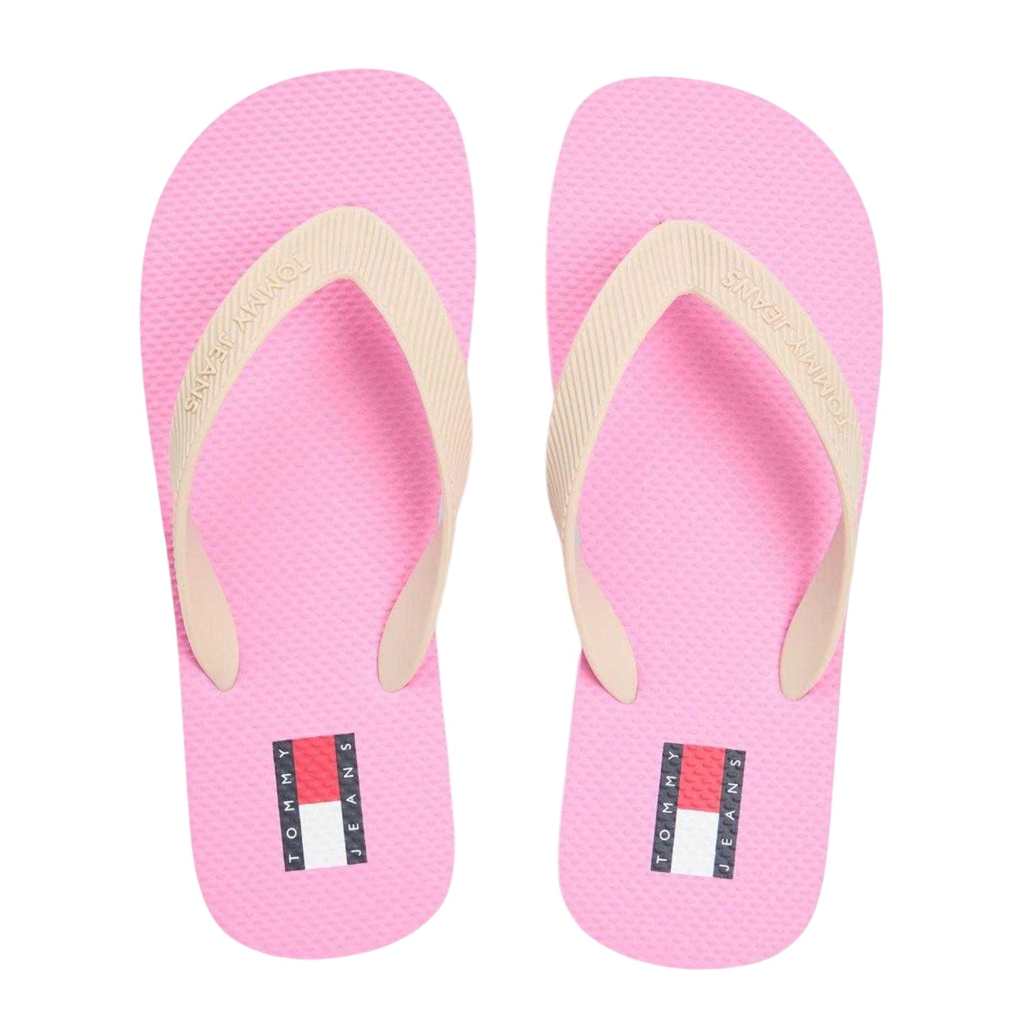 Pink - Side - Tommy Jeans Womens-Ladies Logo Flip Flops