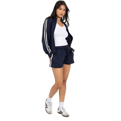 Navy-Cream - Side - Brave Soul Womens-Ladies Side Stripe Track Jacket