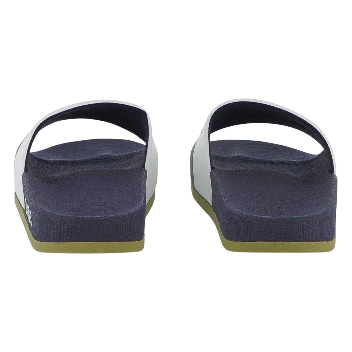 White - Back - Boss Mens Stripe Leather Slides
