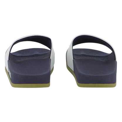 White - Back - Boss Mens Stripe Leather Slides