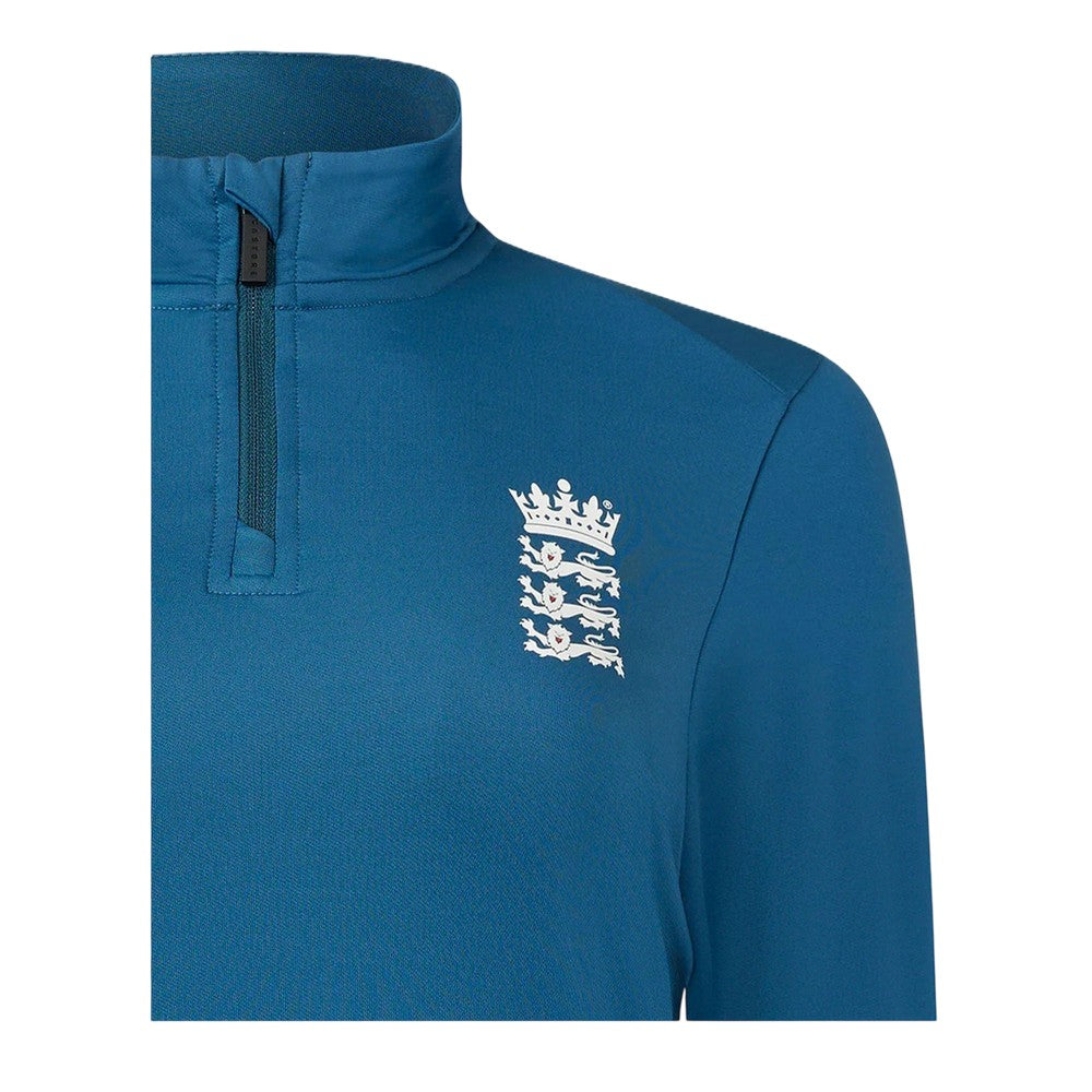 Peacoat - Side - Castore Womens-Ladies England Cricket Quarter Zip Relaxed Fit Training Fleece Top