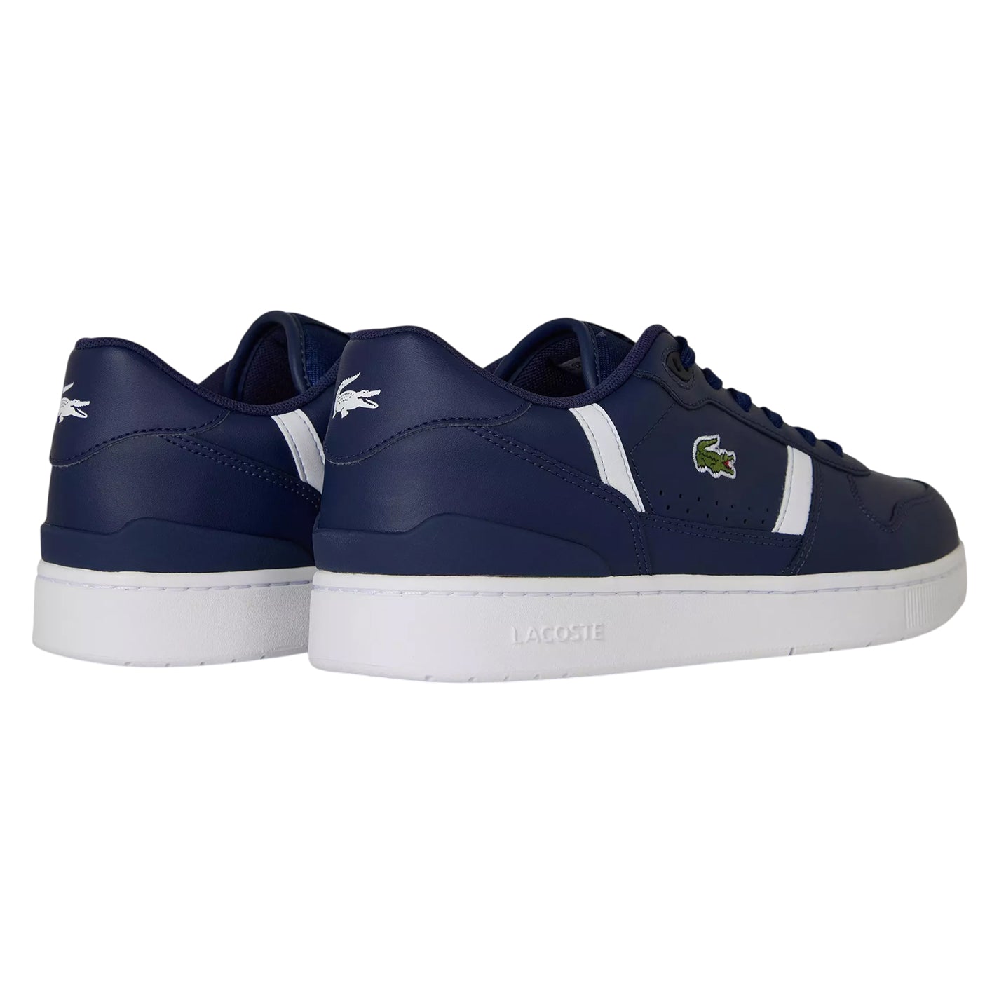 Navy-White - Back - Lacoste Mens T-Clip Leather Flat Trainers