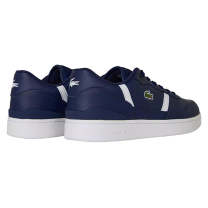 Navy-White - Back - Lacoste Mens T-Clip Leather Flat Trainers