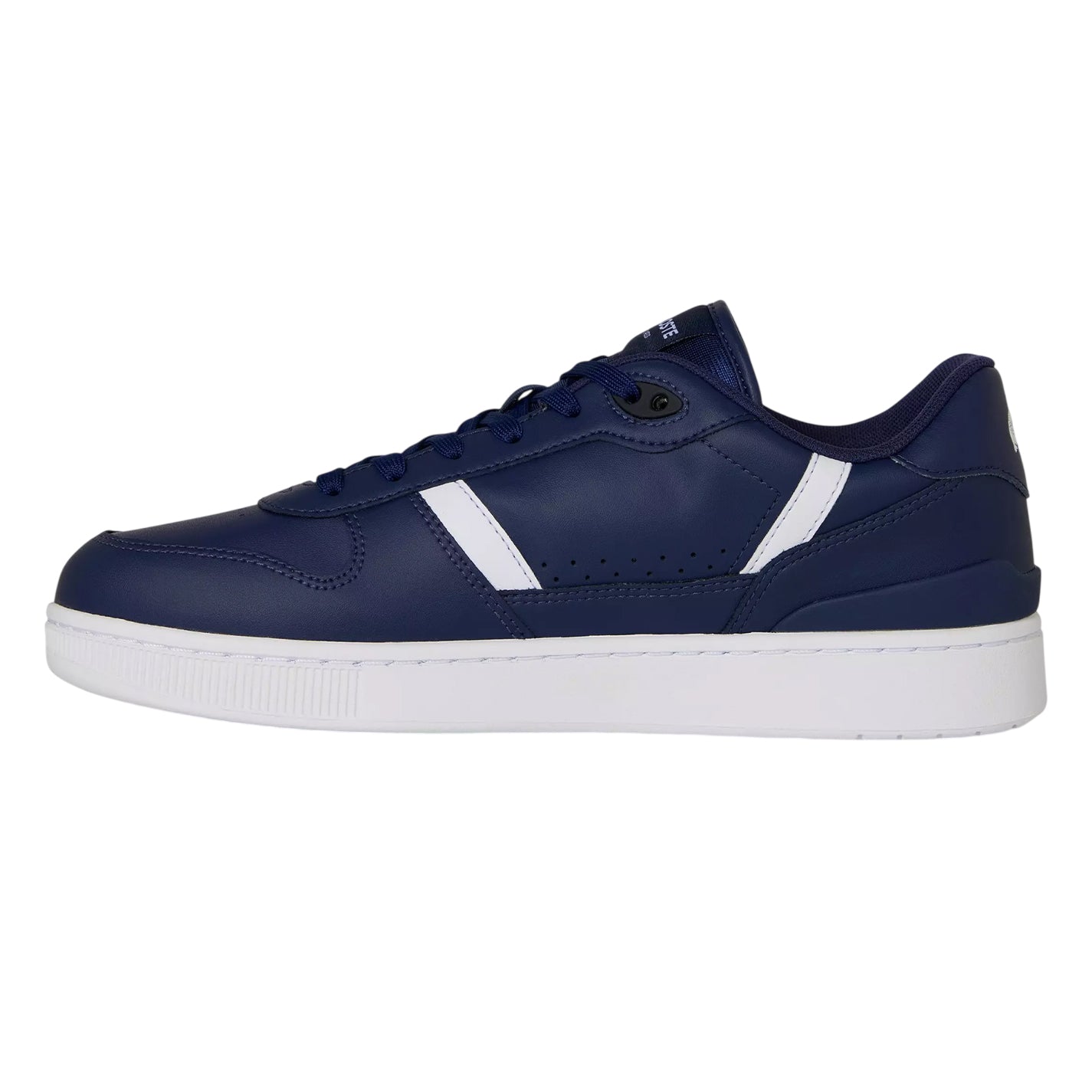 Navy-White - Side - Lacoste Mens T-Clip Leather Flat Trainers