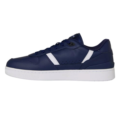 Navy-White - Side - Lacoste Mens T-Clip Leather Flat Trainers