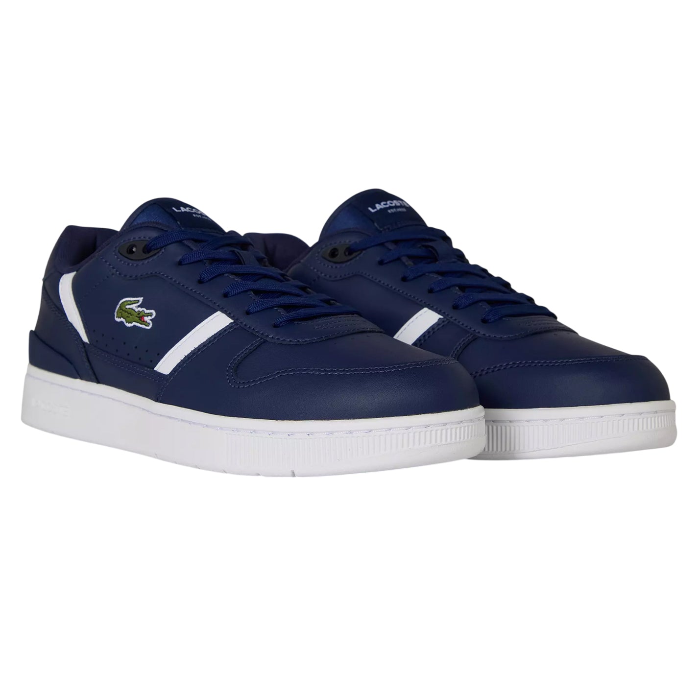 Navy-White - Lifestyle - Lacoste Mens T-Clip Leather Flat Trainers