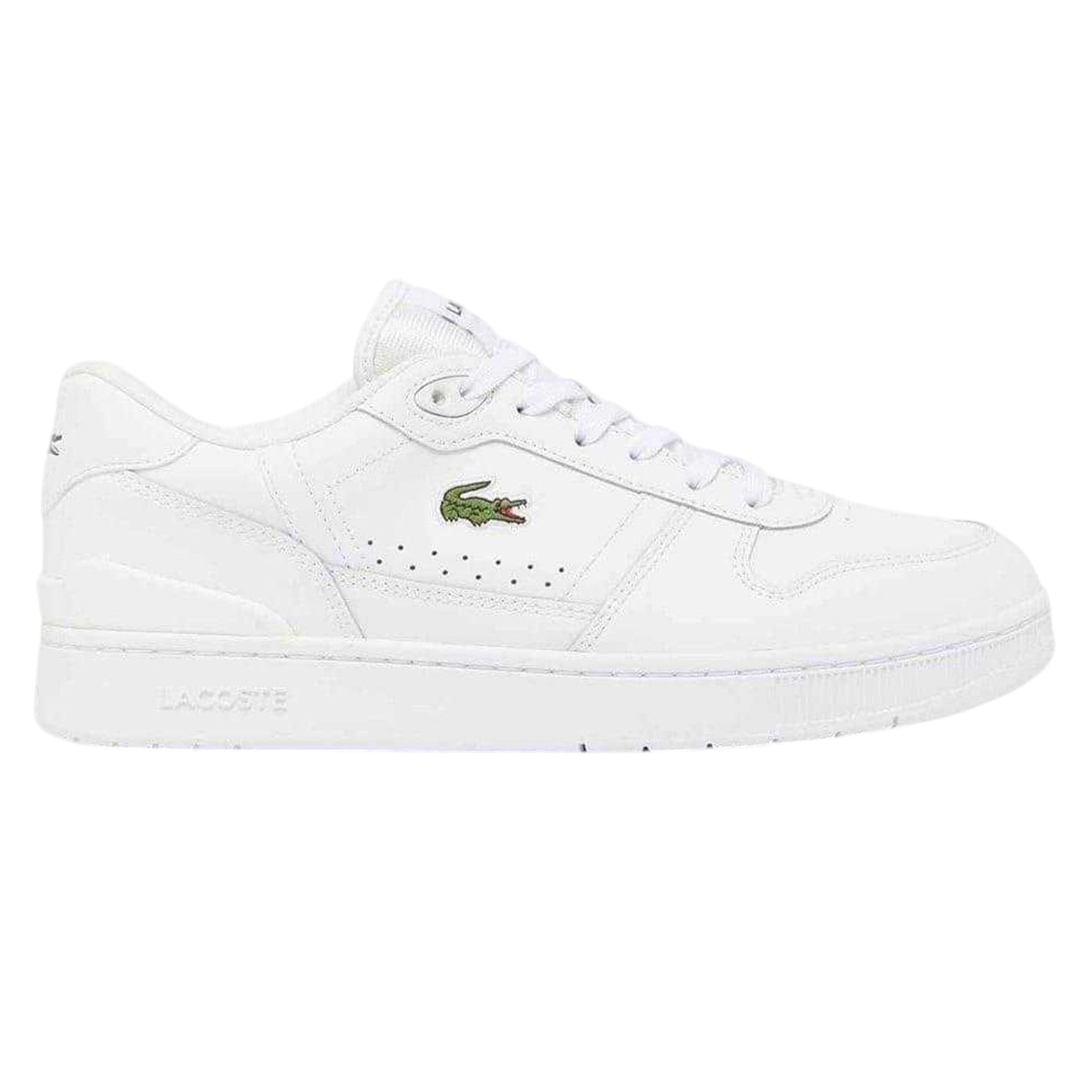 White - Front - Lacoste Mens T-Clip Leather Flat Trainers