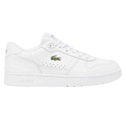 White - Front - Lacoste Mens T-Clip Leather Flat Trainers
