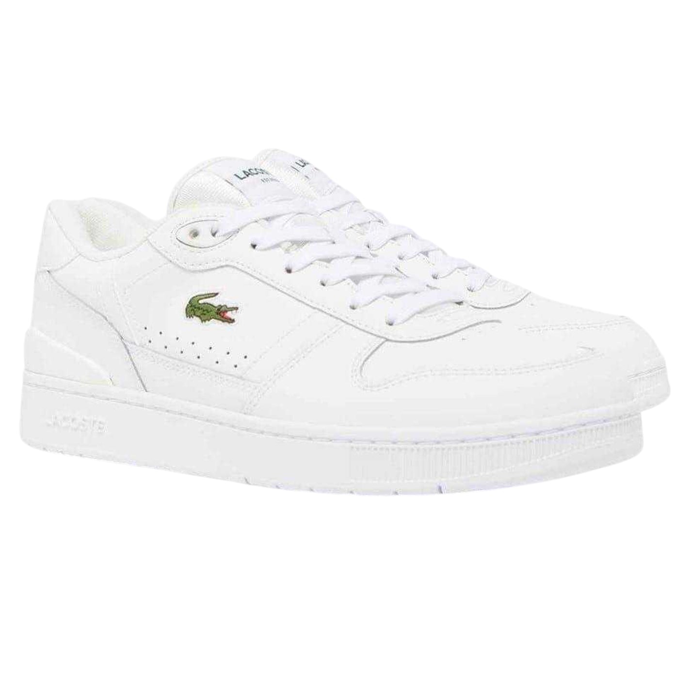 White - Side - Lacoste Mens T-Clip Leather Flat Trainers