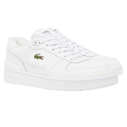 White - Side - Lacoste Mens T-Clip Leather Flat Trainers