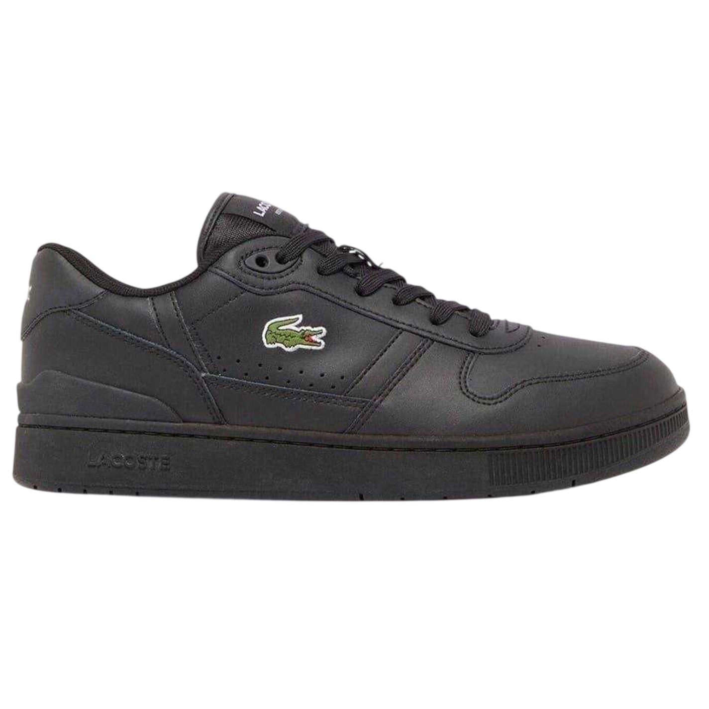 Black - Front - Lacoste Mens T-Clip Leather Flat Trainers
