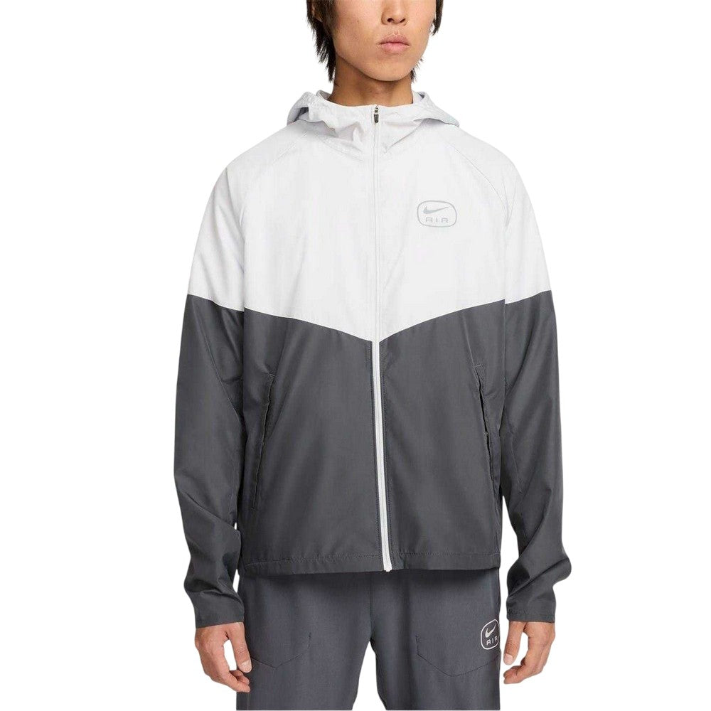 Light Grey-Grey - Front - Nike Mens Air Run Colour Block Hooded Jacket