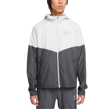 Light Grey-Grey - Front - Nike Mens Air Run Colour Block Hooded Jacket