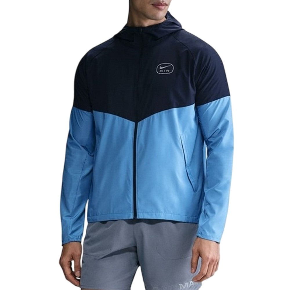 Blue-Obsidian Blue - Front - Nike Mens Air Run Colour Block Hooded Jacket