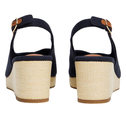 Space Blue - Back - Tommy Hilfiger Womens-Ladies Iconic Espadrille Cotton Wedge Sandals