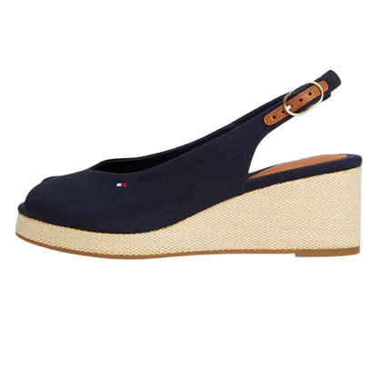 Space Blue - Lifestyle - Tommy Hilfiger Womens-Ladies Iconic Espadrille Cotton Wedge Sandals