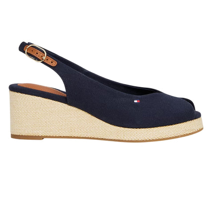 Space Blue - Front - Tommy Hilfiger Womens-Ladies Iconic Espadrille Cotton Wedge Sandals