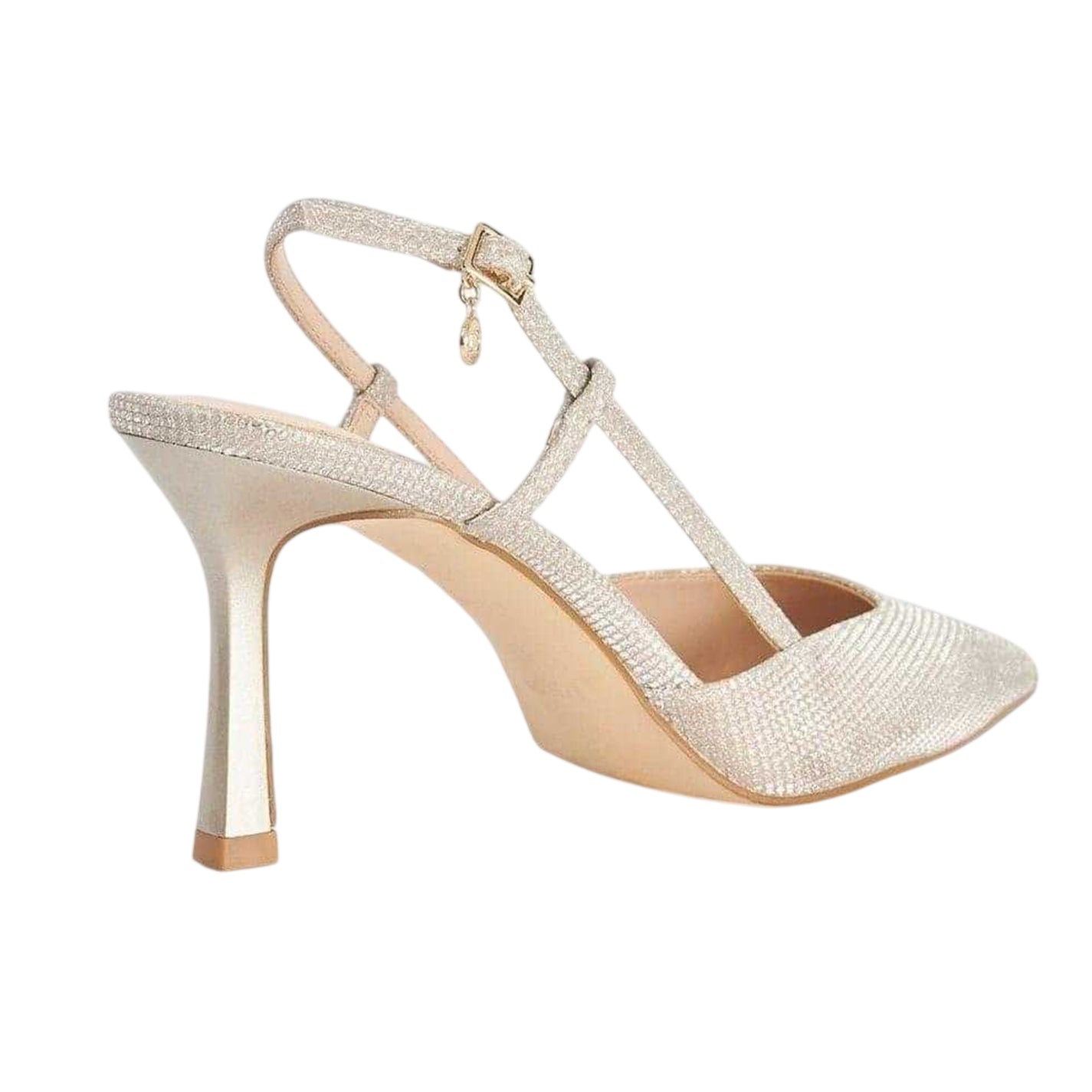 Gold - Back - Dune London Womens-Ladies Composure Metallic Sling Back Party Stiletto Heel Pumps