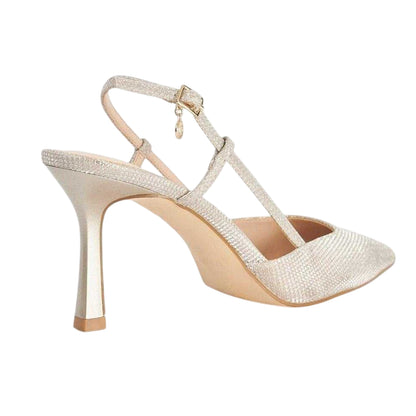Gold - Back - Dune London Womens-Ladies Composure Metallic Sling Back Party Stiletto Heel Pumps