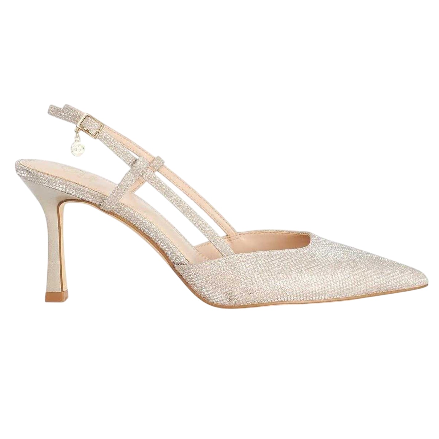 Gold - Front - Dune London Womens-Ladies Composure Metallic Sling Back Party Stiletto Heel Pumps