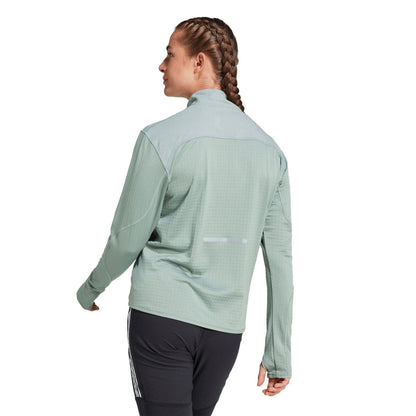 Silver Green - Back - Adidas Womens-Ladies Hi-Vis Half Zip Tracksuit Top