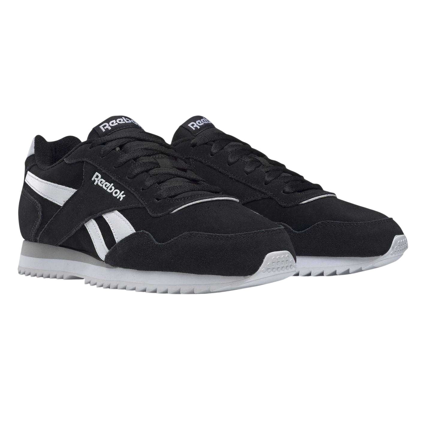 Black-White - Side - Reebok Mens Royal Glide Ripple Suede Trainers
