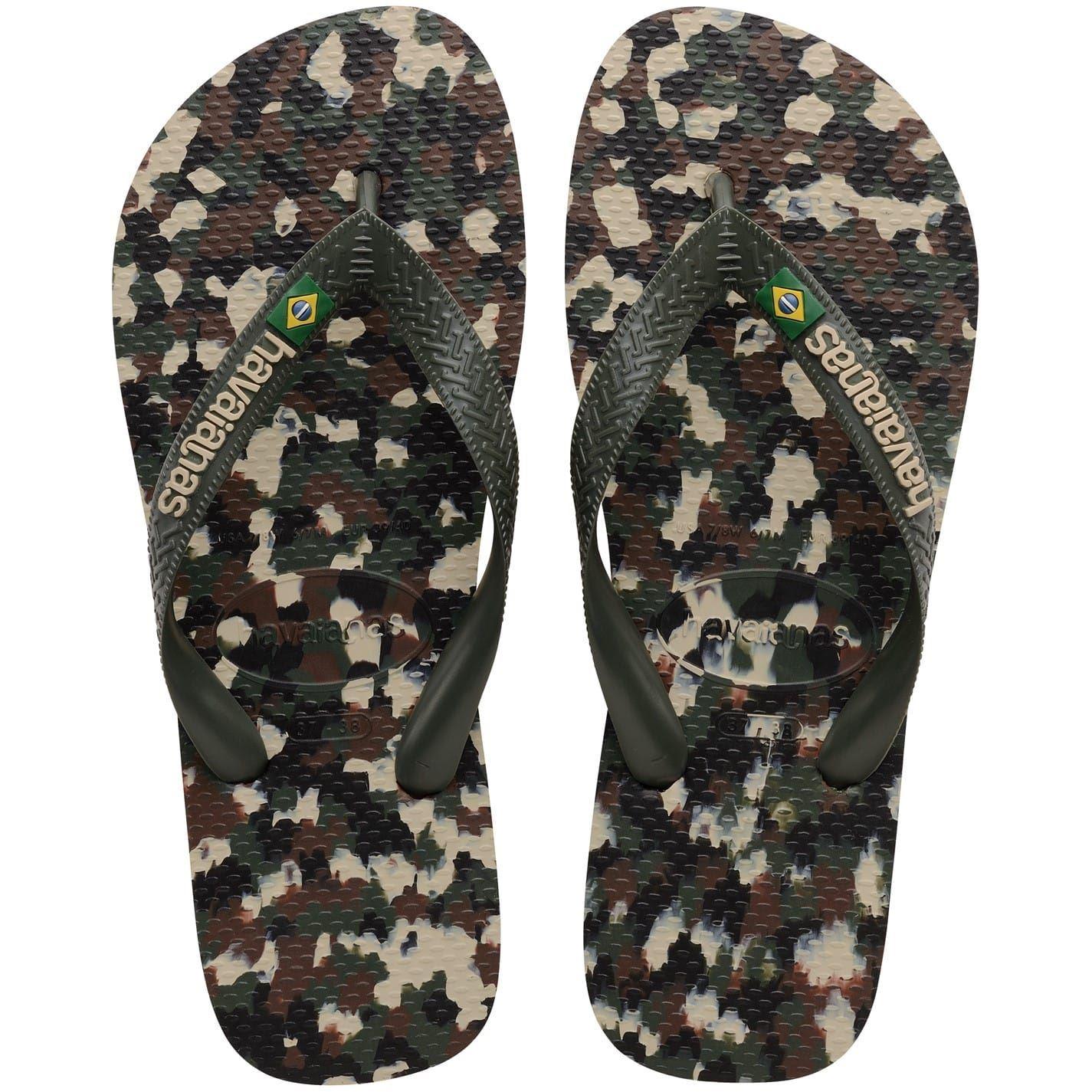 Green - Back - Havaianas Mens Brasil Camo Flat Flip Flops
