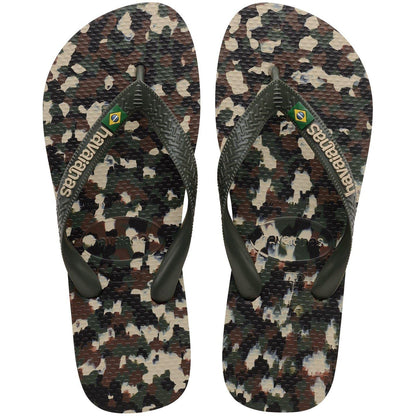Green - Back - Havaianas Mens Brasil Camo Flat Flip Flops
