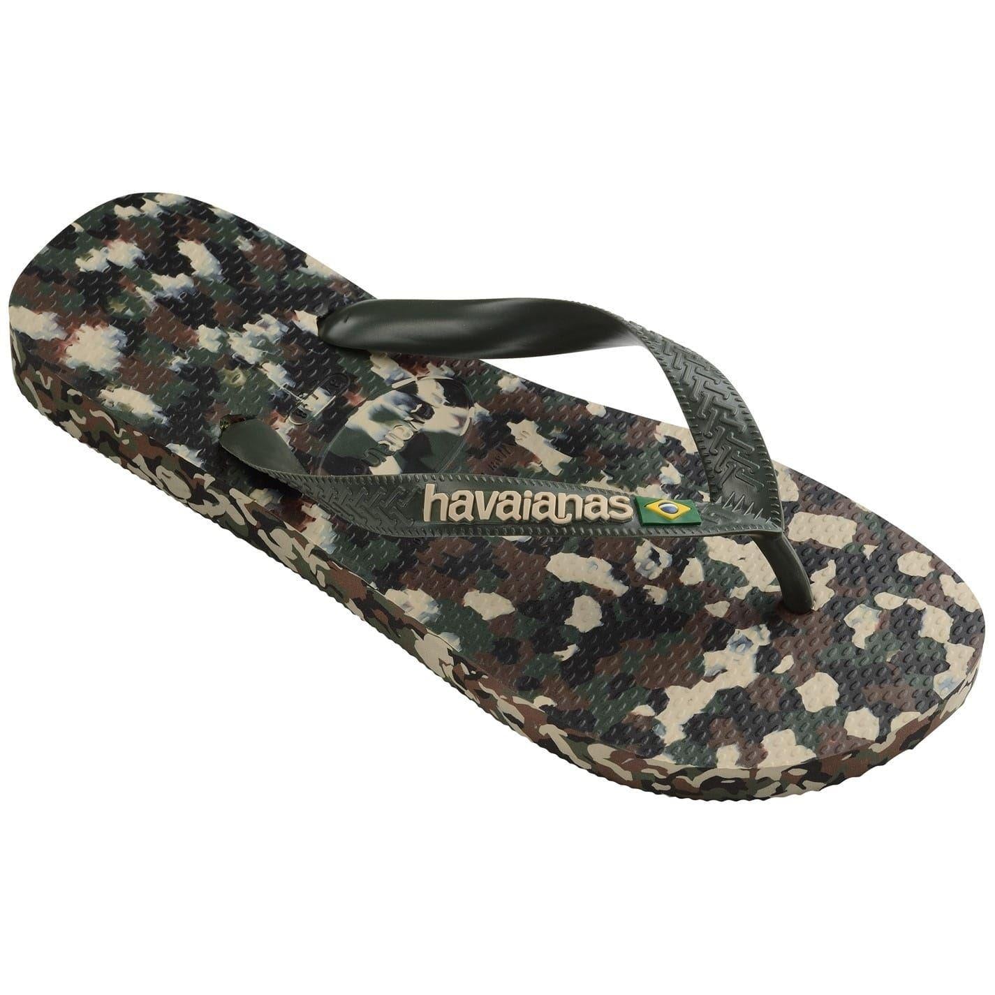 Green - Side - Havaianas Mens Brasil Camo Flat Flip Flops