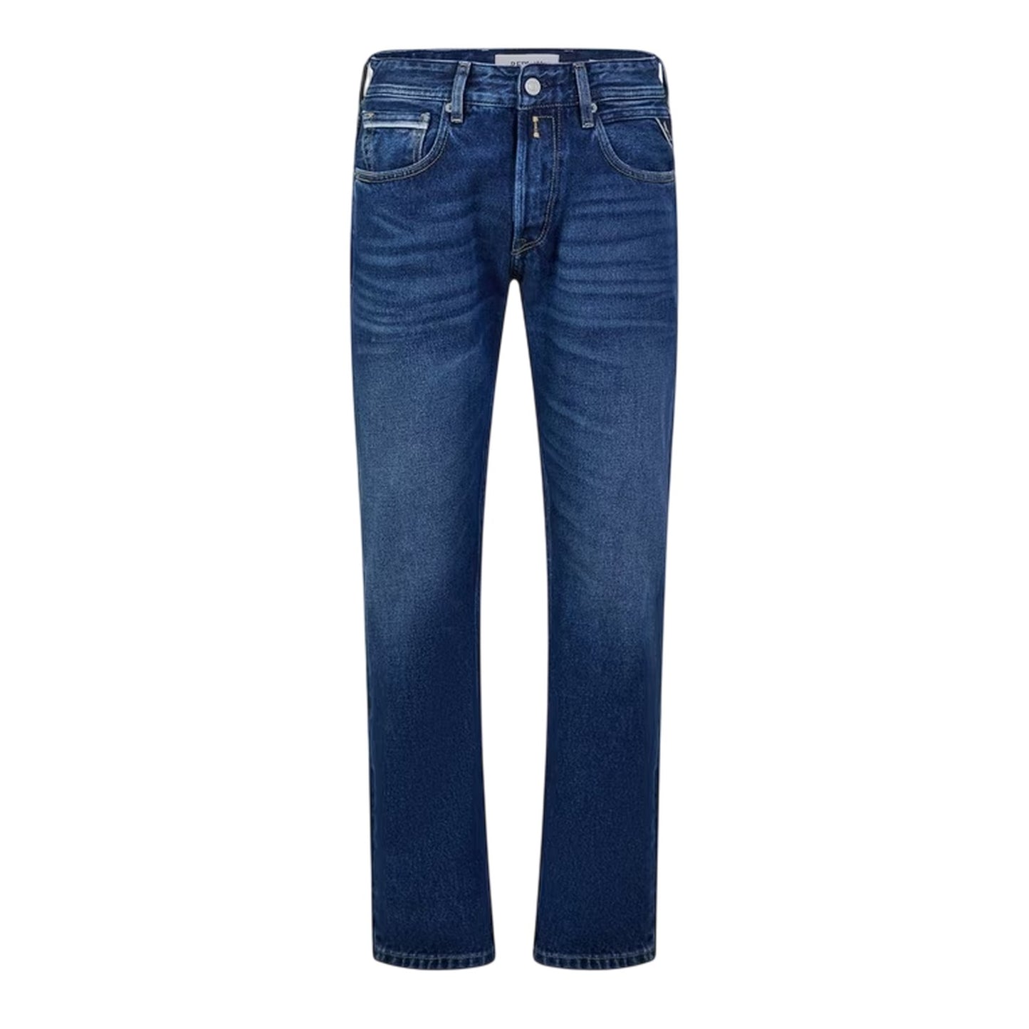 Mid Blue - Front - Replay Mens 5 Pockets Regular Jeans