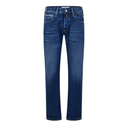 Mid Blue - Front - Replay Mens 5 Pockets Regular Jeans