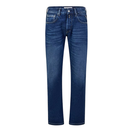 Mid Blue - Front - Replay Mens 5 Pockets Regular Jeans