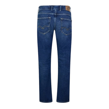 Mid Blue - Back - Replay Mens 5 Pockets Regular Jeans