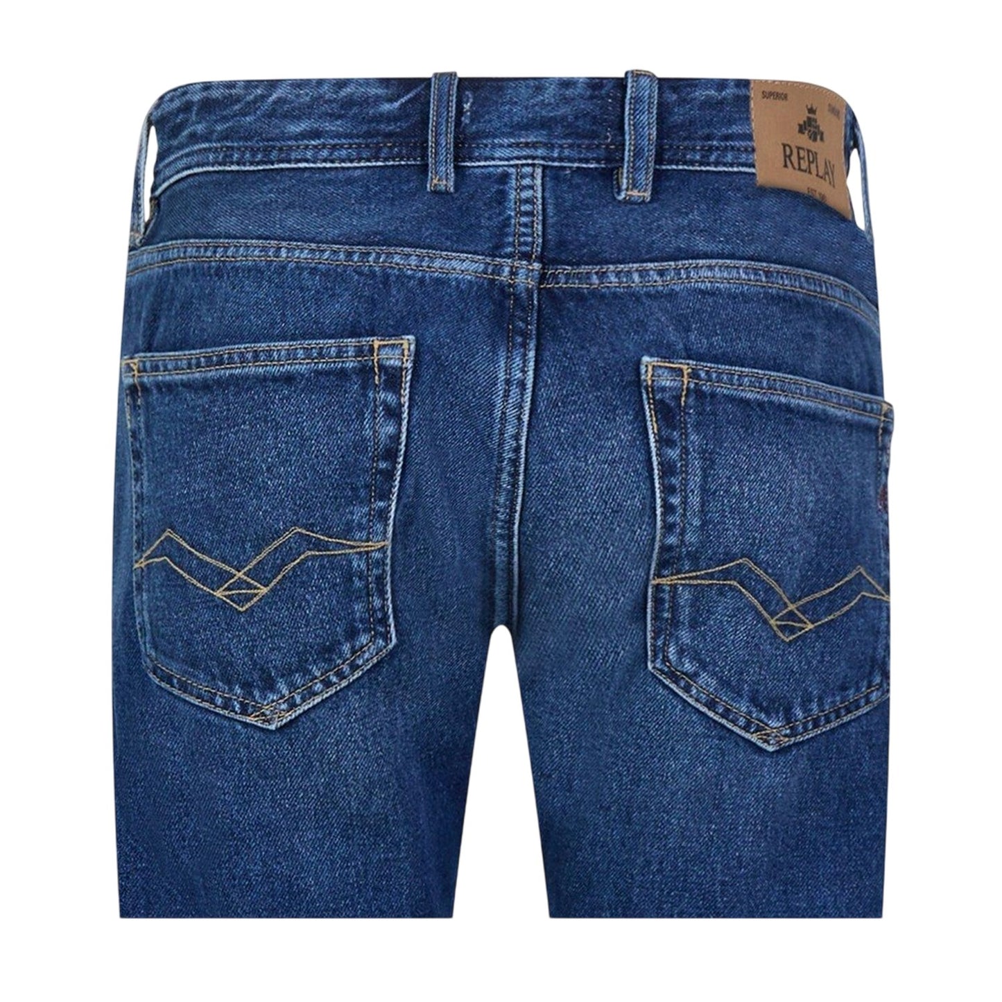 Mid Blue - Side - Replay Mens 5 Pockets Regular Jeans