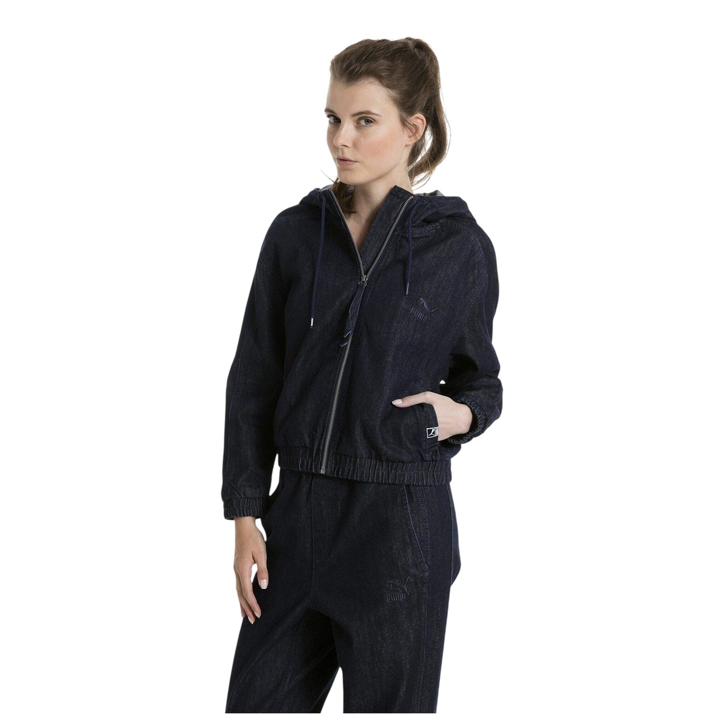 Black - Side - Puma Womens-Ladies T7 Denim Track Jacket