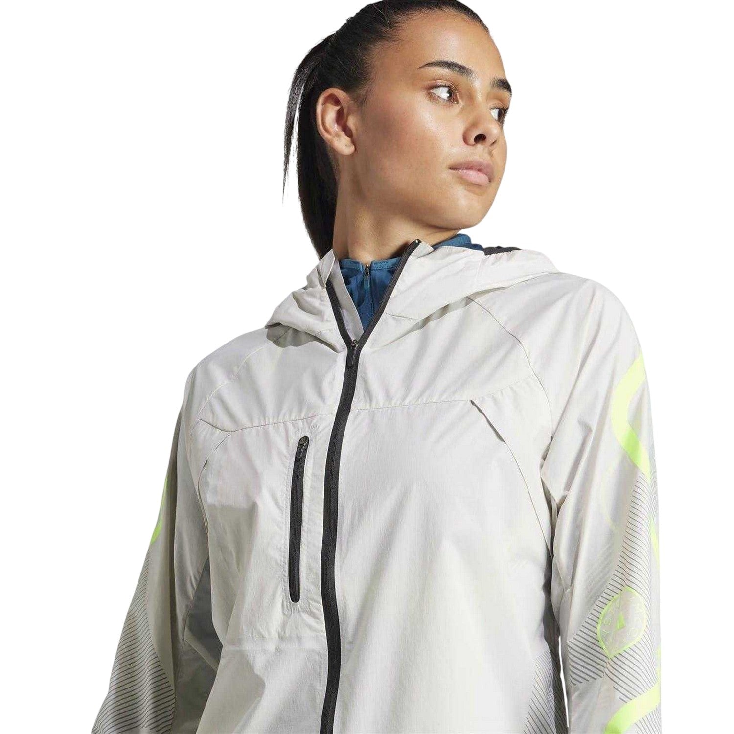 Chalk-Pearl - Side - Adidas Womens-Ladies Truepace Striped Running Jacket